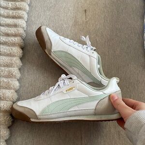 Puma Women's White and Light Green Sneakers